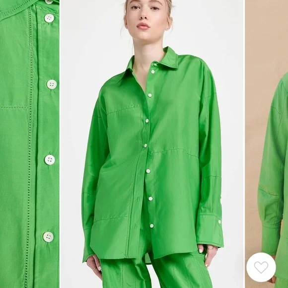 Frame The Oversized Linear Lace Shirt In Bright Peridot Green NWT